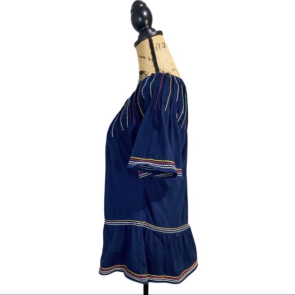 Maeve Anthropologie Chamonix Rainbow Embroidered Swing Top Size Extra Small Blue - Picture 7 of 16